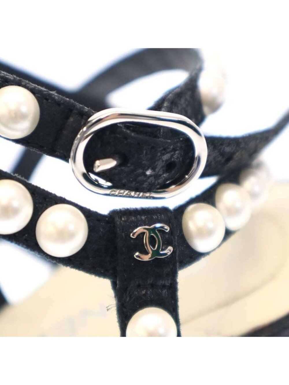 Chanel Multi-Strap Quilted Pearl Sandals Black 37 1 2 - Picture 7 of 10